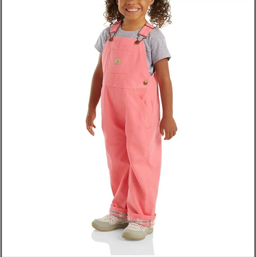 Carhartt Girls Loose Fit Flannel Lined Overall 24 Months Pink Lemonade